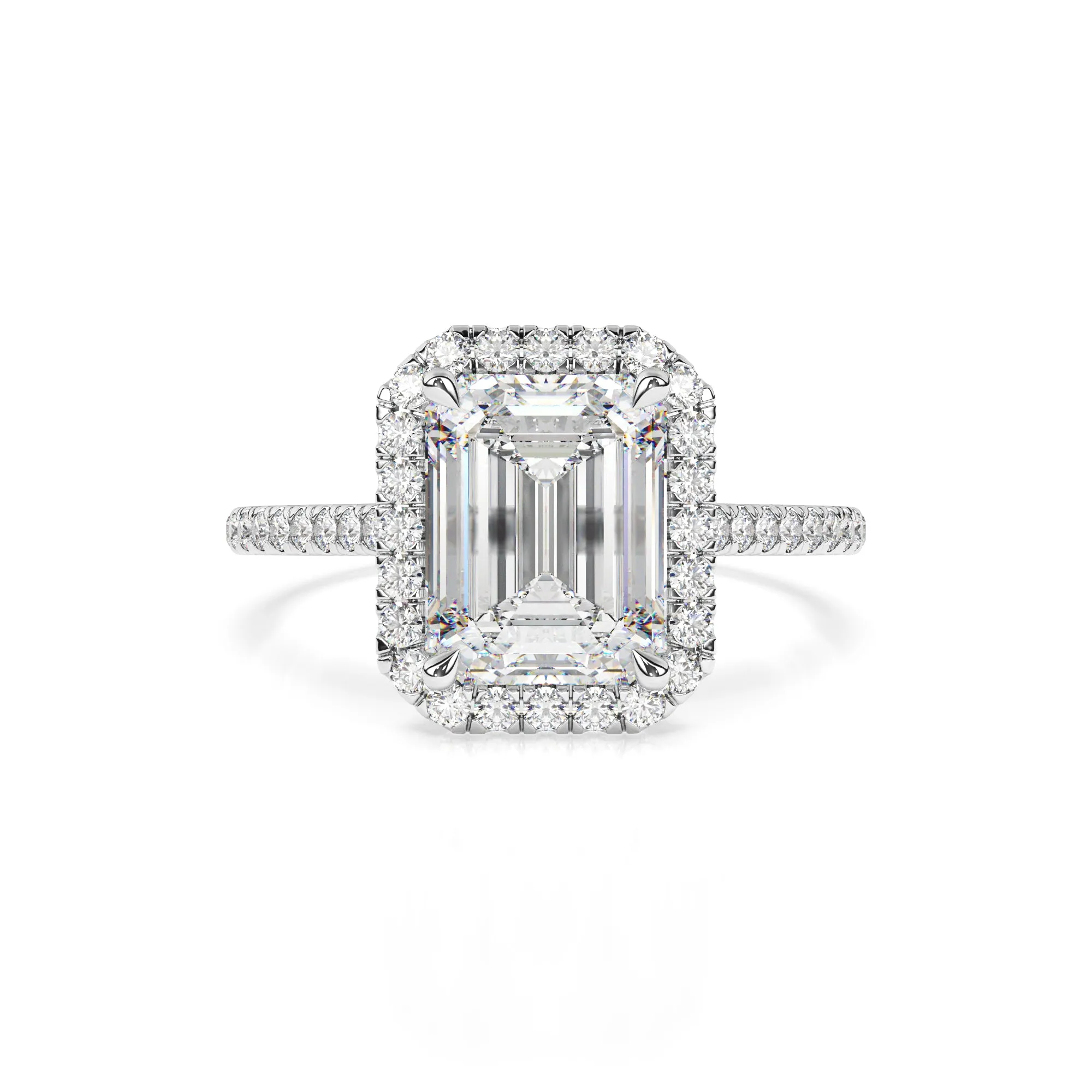 Adorned Halo Emerald Cut Moissanite Ring sold by Ghetluxe