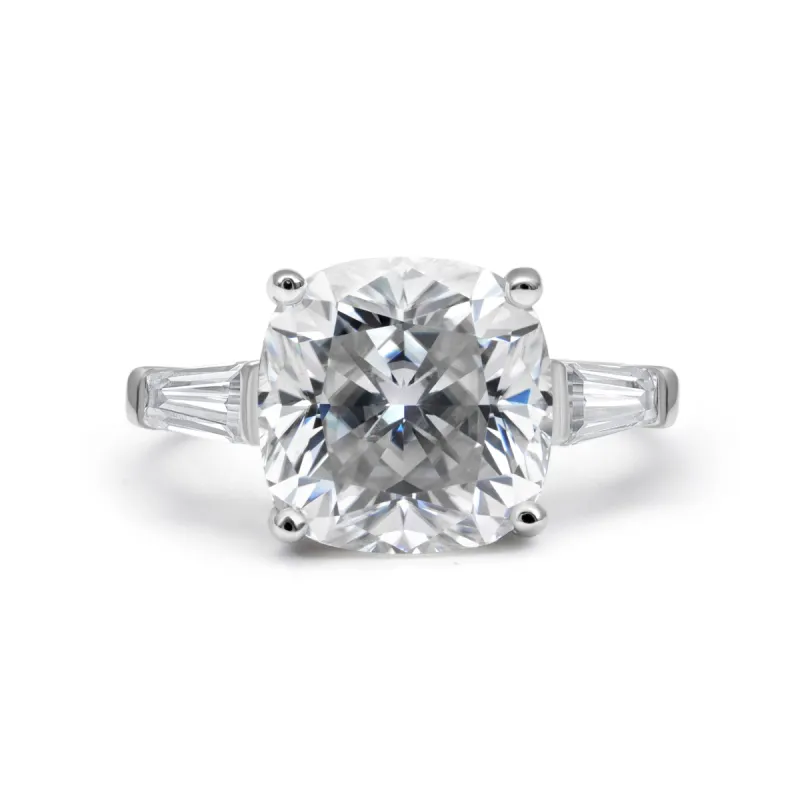 Baguette Three Stone Cushion Cut Moissanite Ring sold by Ghetluxe