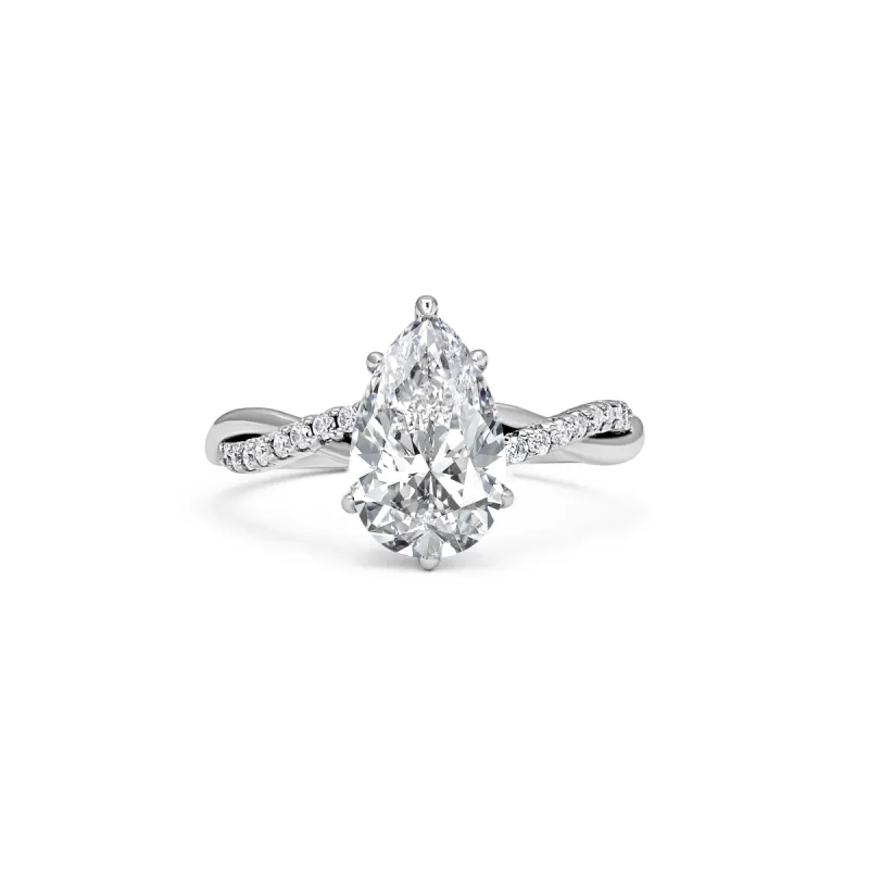 Twisted Vine Pear Cut Moissanite Ring in Sterling Silver sold by Ghetluxe