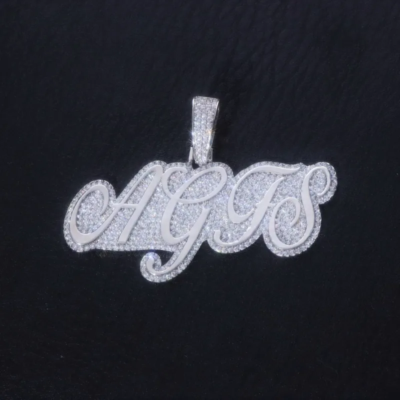 Custom Script Name Pendant with Iced Background sold by Ghetluxe