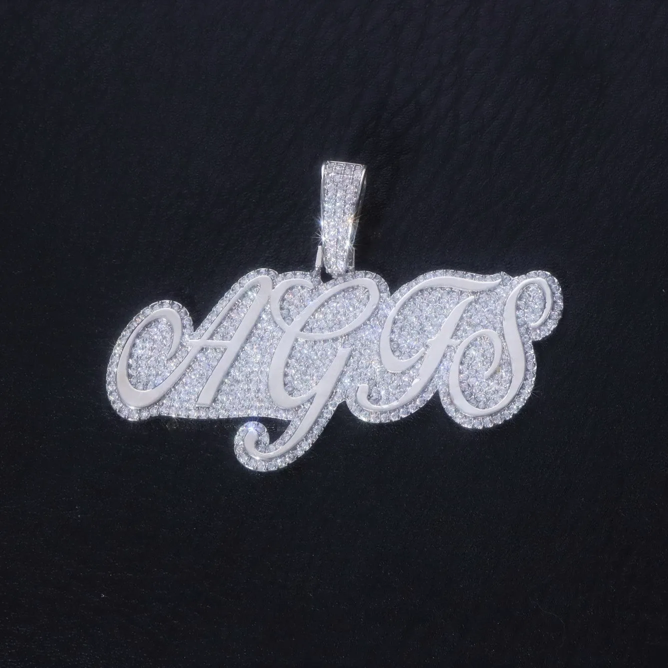 Custom Script Name Pendant with Iced Background sold by Ghetluxe