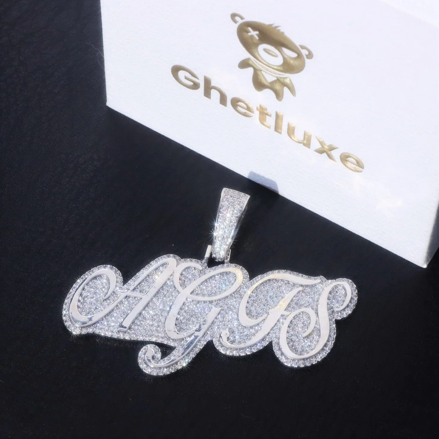 Custom Script Name Pendant with Iced Background sold by Ghetluxe product image thumbnail 2