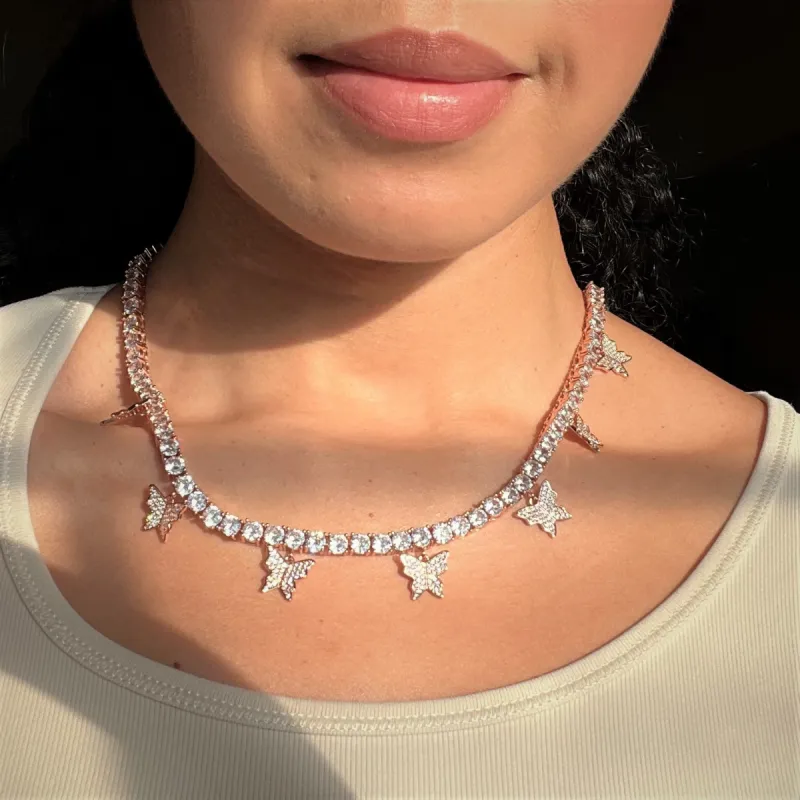 Women's 5mm Butterfly Tennis Chain in Rose Gold sold by Ghetluxe