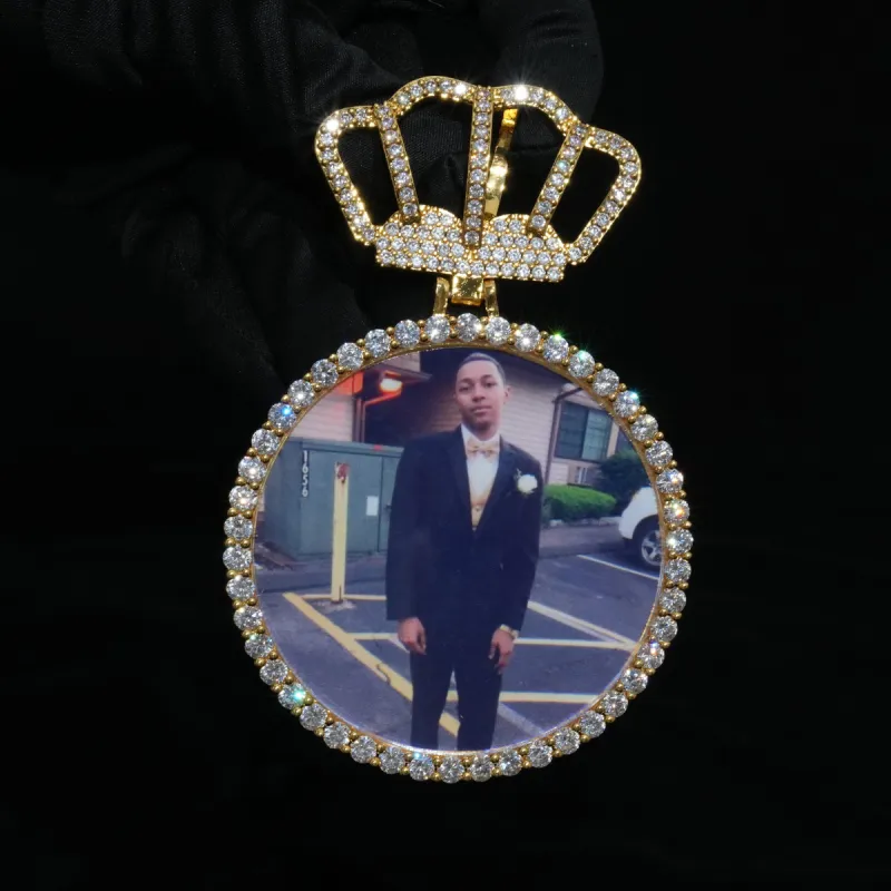 Large Round Custom Photo Pendant with Crown Bail made by Ghetluxe