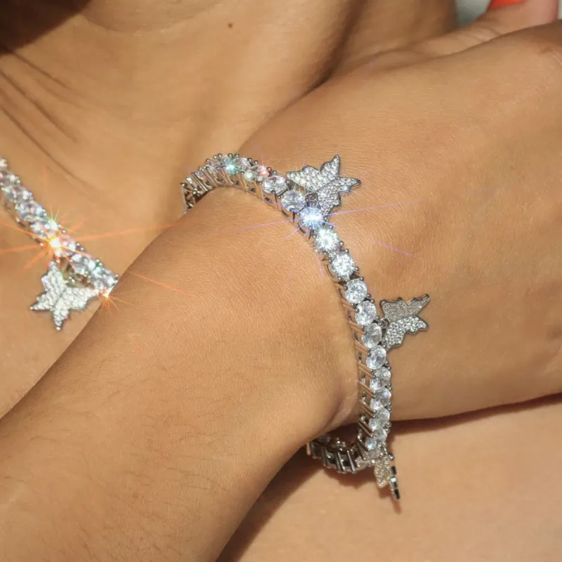 Women's 5mm Butterfly Tennis Bracelet in White Gold sold by Ghetluxe