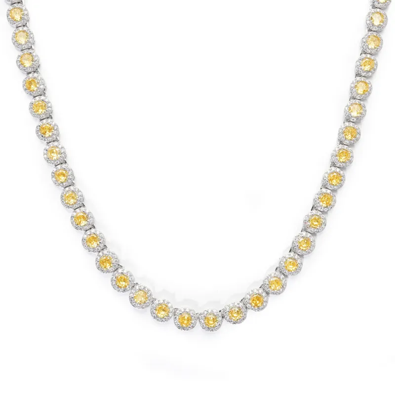 Women's Round Cut Yellow Clustered Tennis Necklace White Gold sold by Ghetluxe