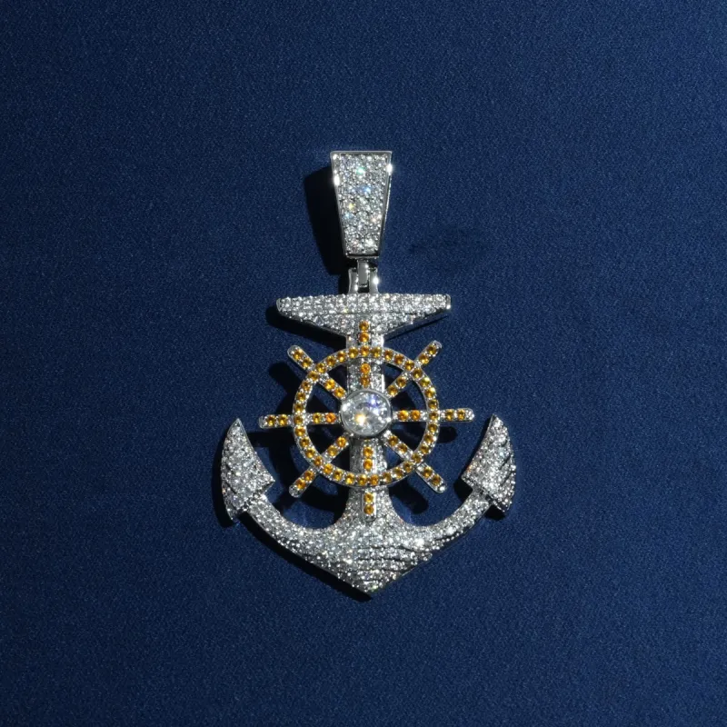 Iced Anchor and Rudder Pendant in White Gold sold by Ghetluxe