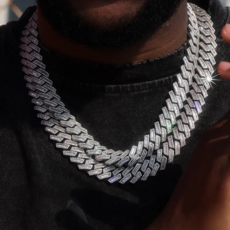 16mm Baguette Diamond Prong Cuban Link Chain sold by Ghetluxe