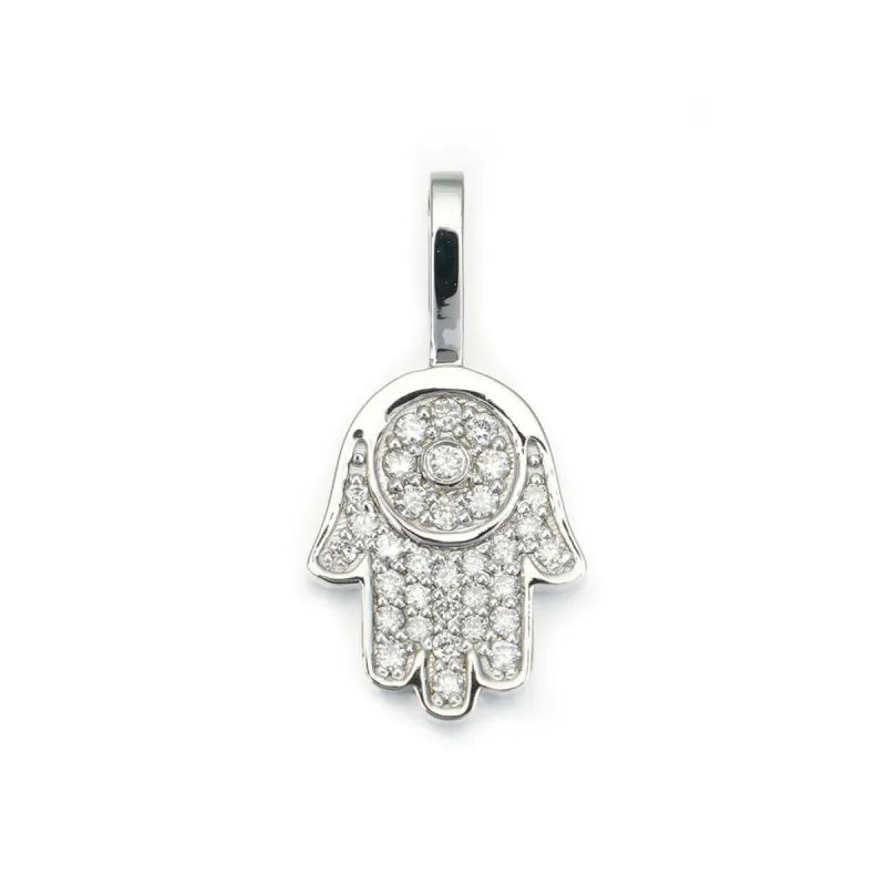 Diamond Hamsa Pendant in 14K Solid Gold sold by Ghetluxe