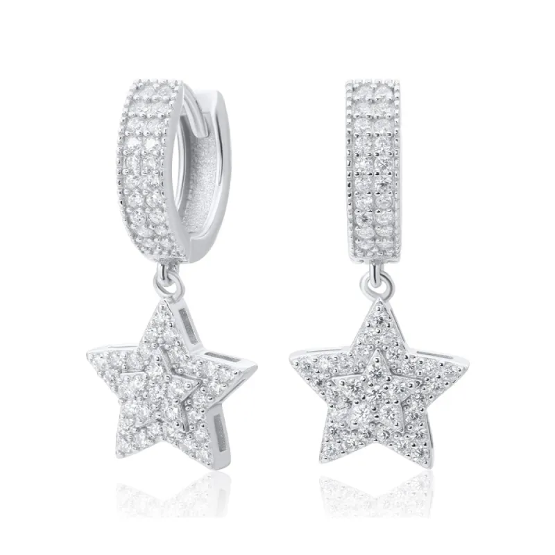 Diamond Star Drop Hoop Earrings sold by Ghetluxe