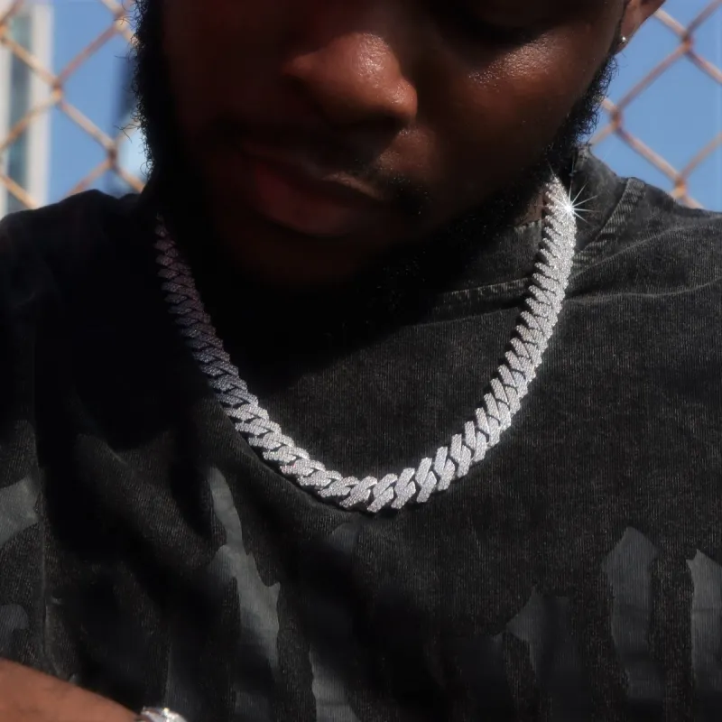 13mm Diamond Prong Cuban Chain in White Gold sold by Ghetluxe