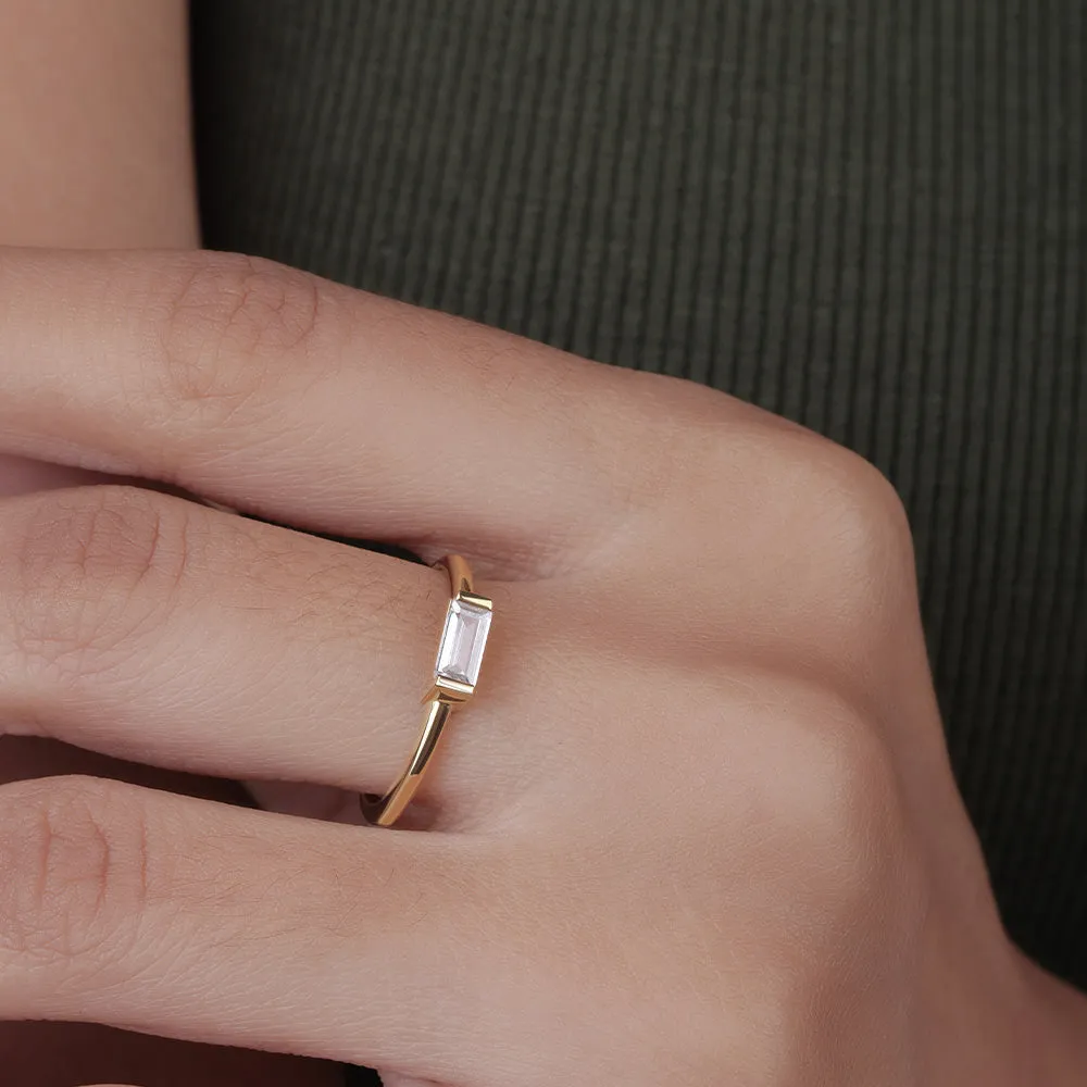 East West Solitaire Emerald Cut Diamond Ring sold by Ghetluxe product image thumbnail 4