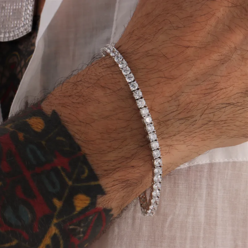 3mm 925 Sterling Silver Moissanite Tennis Bracelet in White Gold sold by Ghetluxe