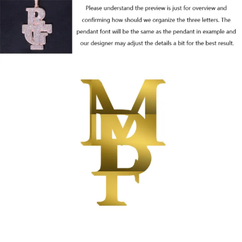 Iced Three Initial Monogram Custom Pendant (Moissanite Available) sold by Ghetluxe