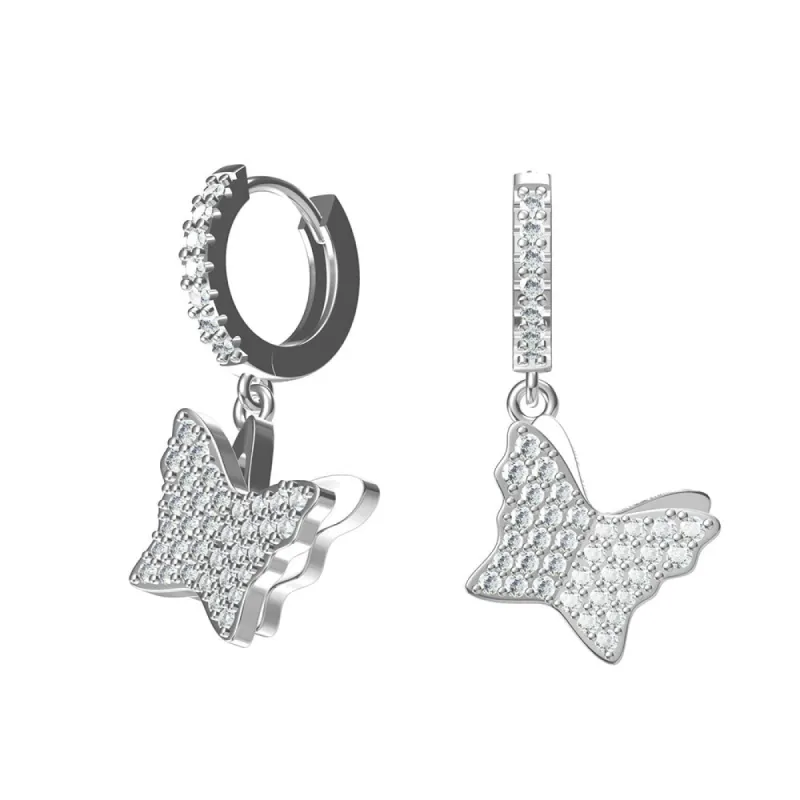 Diamond Butterfly Drop Hoop Earrings sold by Ghetluxe
