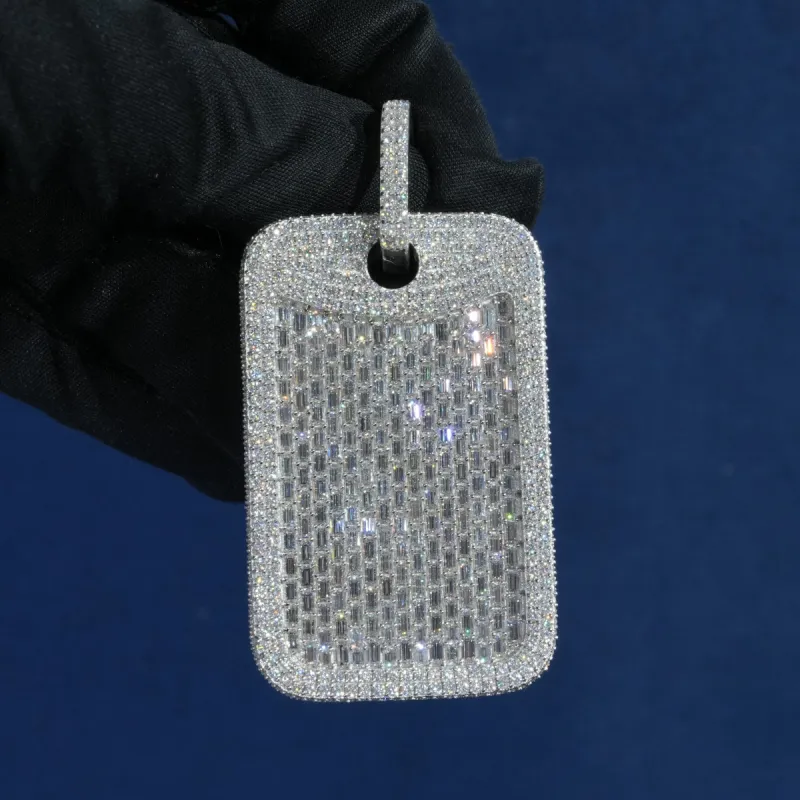 Baguette Diamond Dog Tag Pendant Necklace sold by Ghetluxe