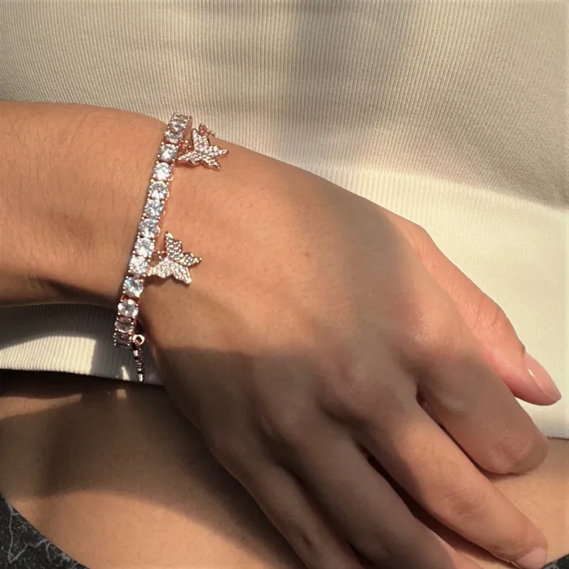 5mm Butterfly Tennis Bracelet in Rose Gold sold by Ghetluxe