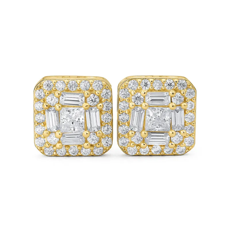 Baguette Clustered Moissanite Stud Earrings sold by Ghetluxe