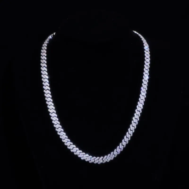 8mm Moissanite Prong Cuban Link Chain in White Gold sold by Ghetluxe