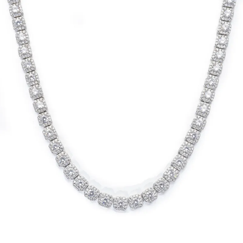 Women's 7mm Clustered Tennis Chain in White Gold sold by Ghetluxe