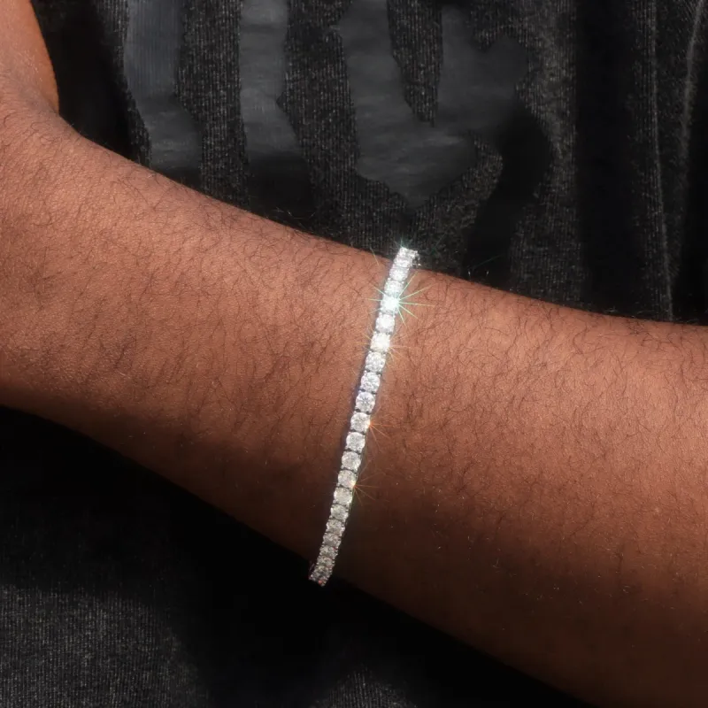 4mm 925 Sterling Silver VVS Moissanite Tennis Bracelet in White Gold sold by Ghetluxe