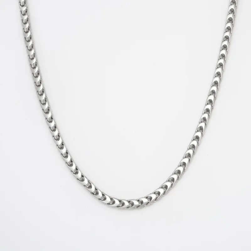 4mm S925 Franco Chain with Moissanite Clasp in White Gold sold by Ghetluxe