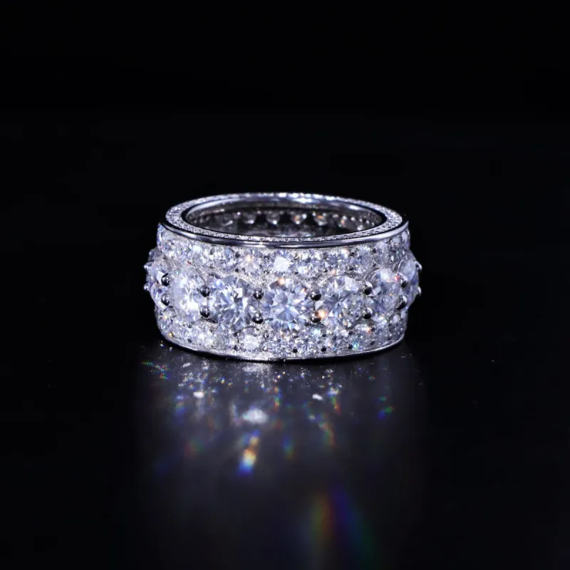 Moissanite S925 3 Layer Band Ring in White Gold sold by Ghetluxe