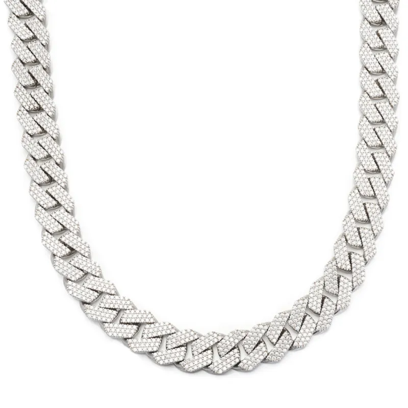 15mm Three-Row Diamond Prong Cuban Link Chain sold by Ghetluxe