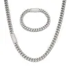 8mm Plain White Gold Cuban Link Chain+Bracelet with Moissanite Box Clasp sold by Ghetluxe