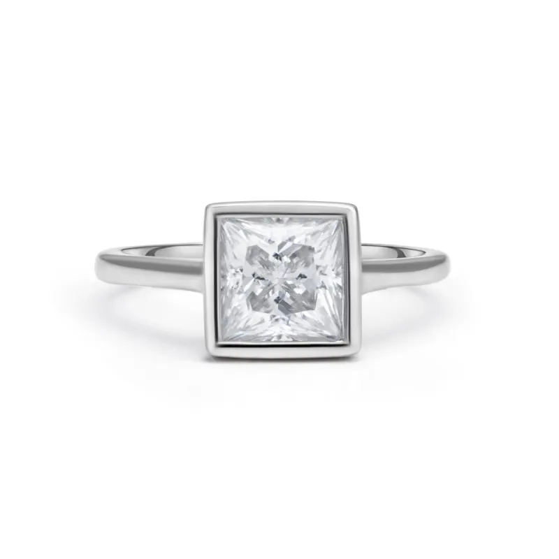 Solitaire Bezel Princess Cut Moissanite Ring sold by Ghetluxe