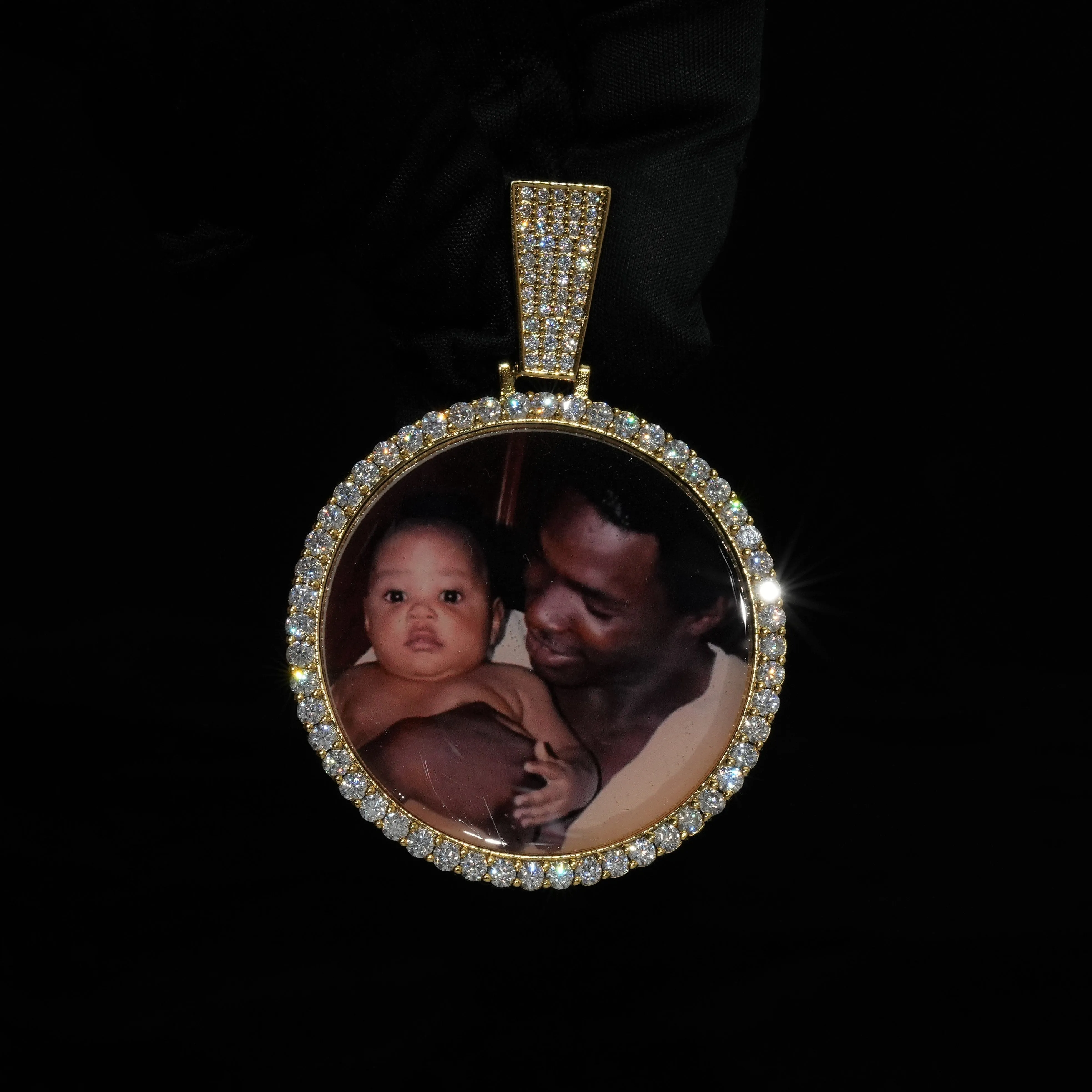 Round VVS Moissanite Custom Photo Pendant in Vermeil sold by Ghetluxe product image thumbnail 4