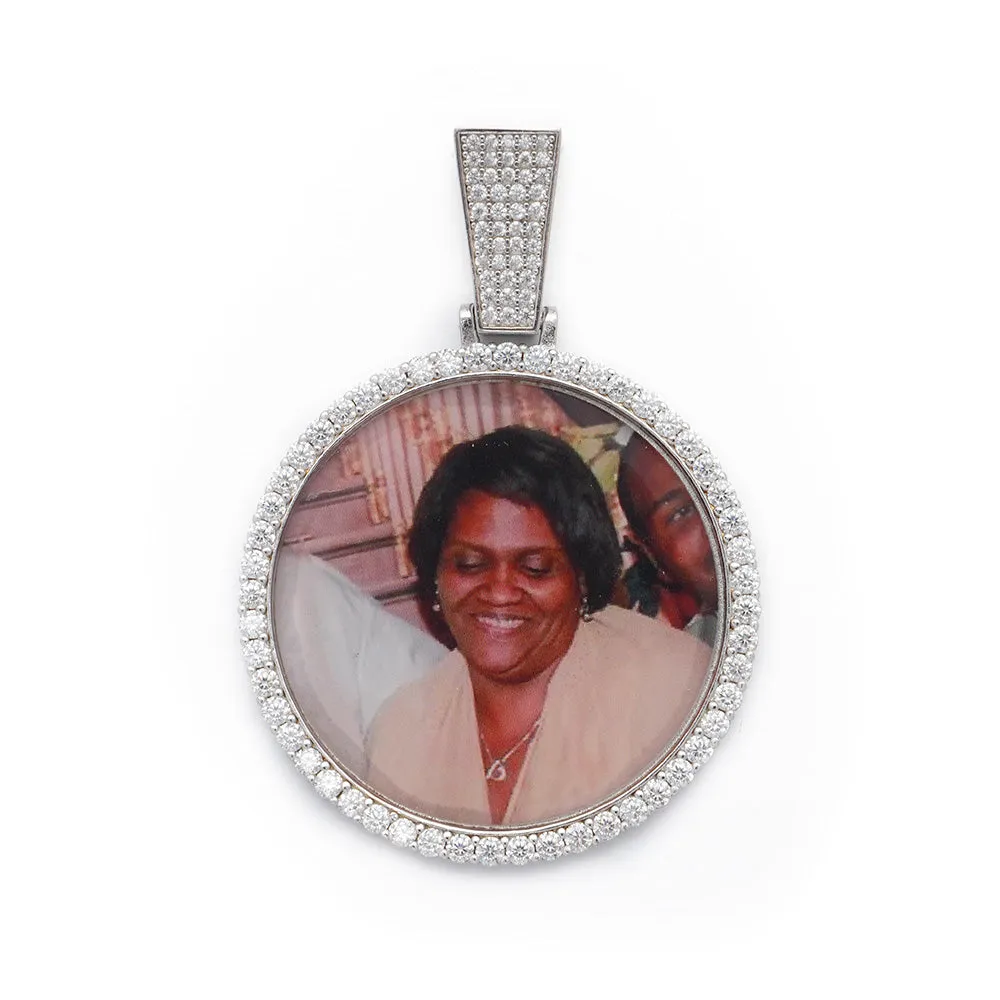 Round VVS Moissanite Custom Photo Pendant in Vermeil sold by Ghetluxe