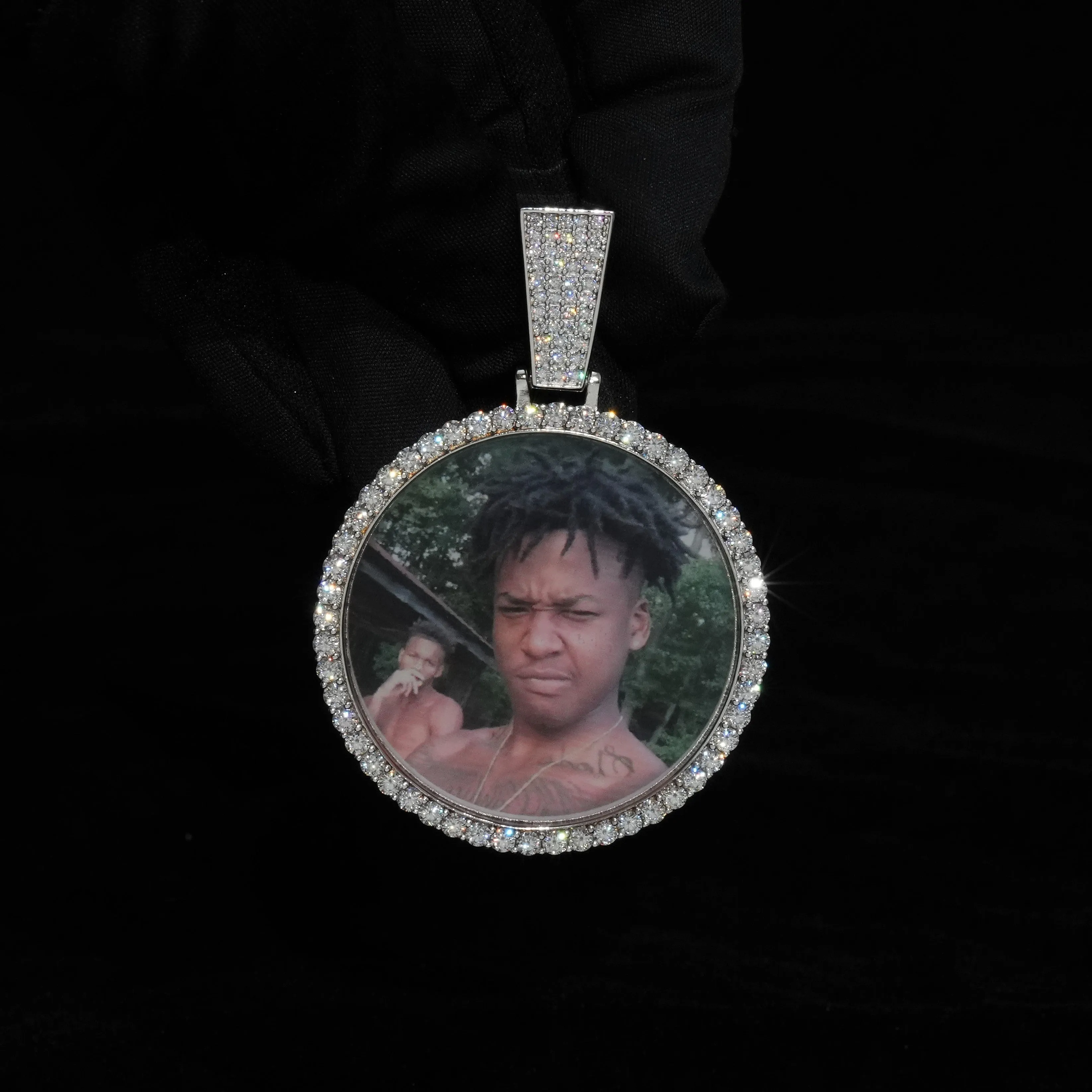 Round VVS Moissanite Custom Photo Pendant in Vermeil sold by Ghetluxe product image thumbnail 5
