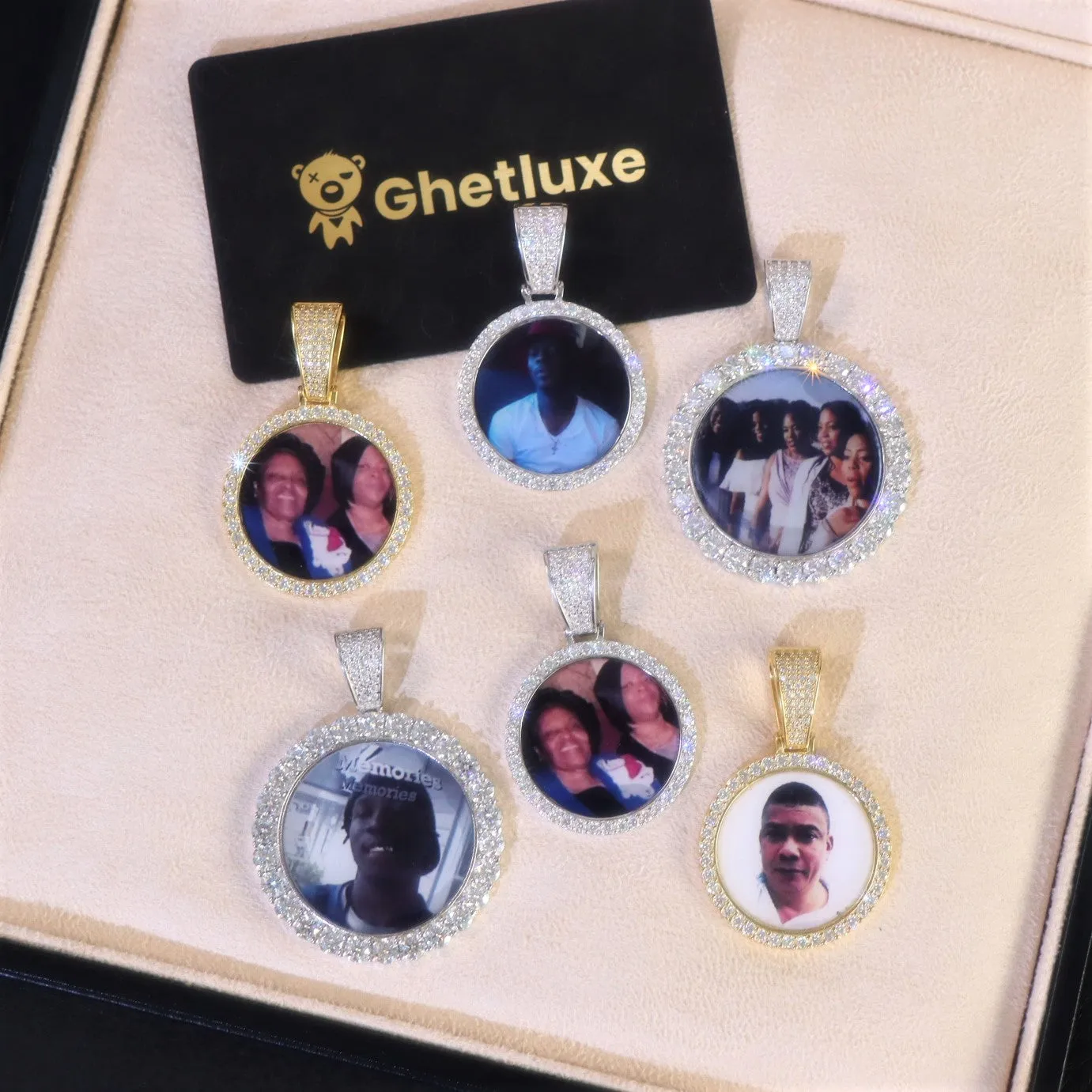 Round VVS Moissanite Custom Photo Pendant in Vermeil sold by Ghetluxe product image thumbnail 2