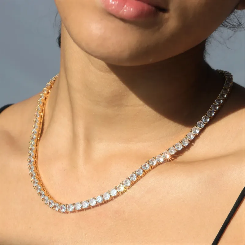 Women's 5mm Round Cut Diamond Tennis Chain 18K Gold sold by Ghetluxe