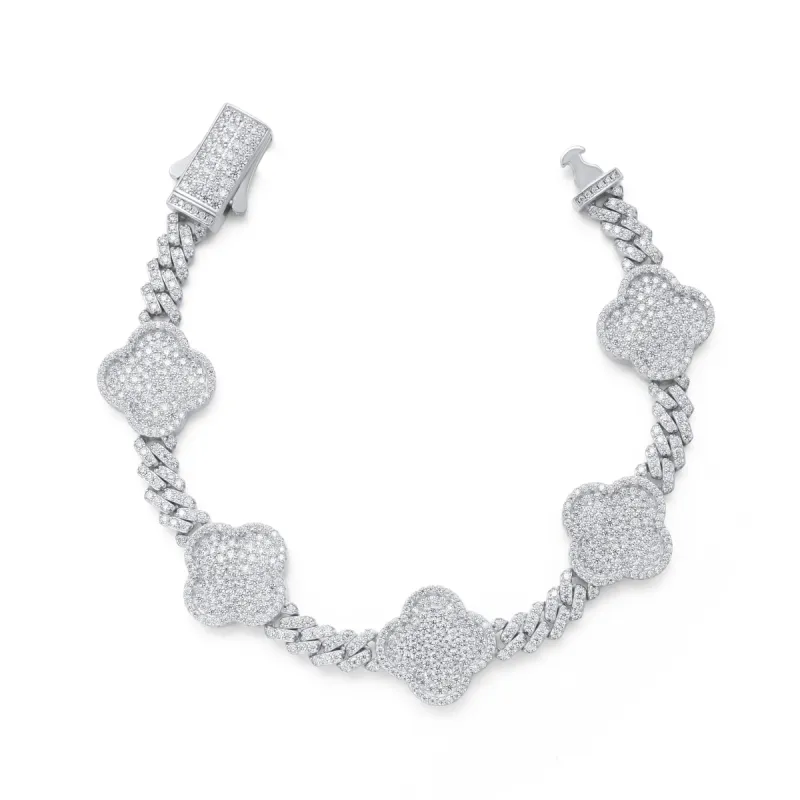 Diamond Clover Bracelet in Sterling Silver sold by Ghetluxe