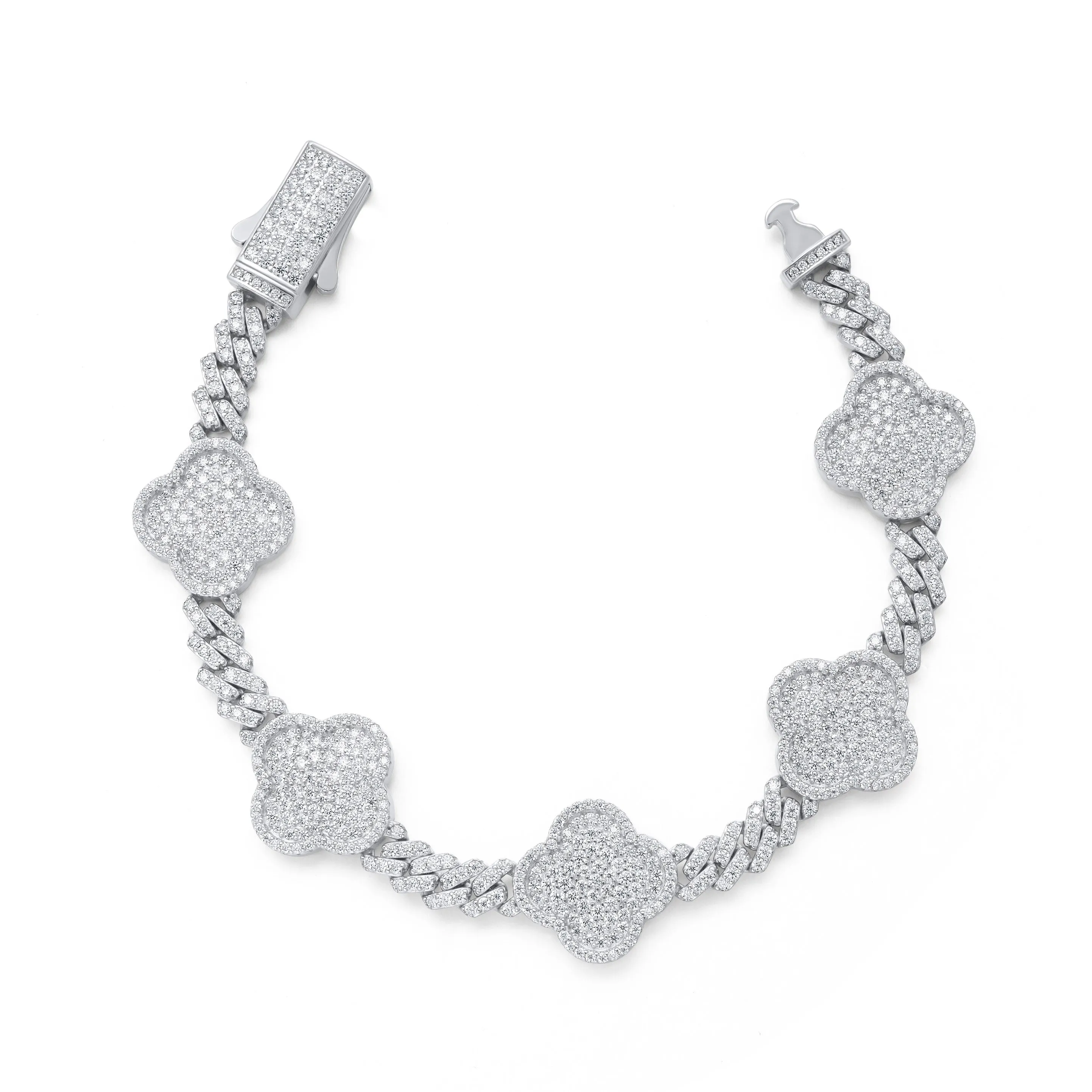 Diamond Clover Bracelet in Sterling Silver sold by Ghetluxe