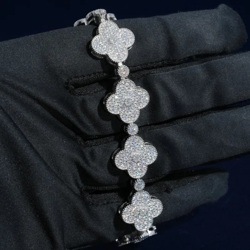 Diamond Ten Clover Bracelet in Sterling Silver sold by Ghetluxe