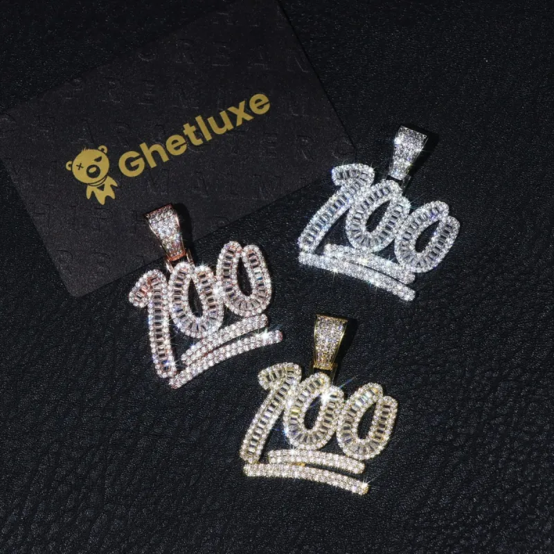 Baguette Moissanite 100 emoji Pendant sold by Ghetluxe