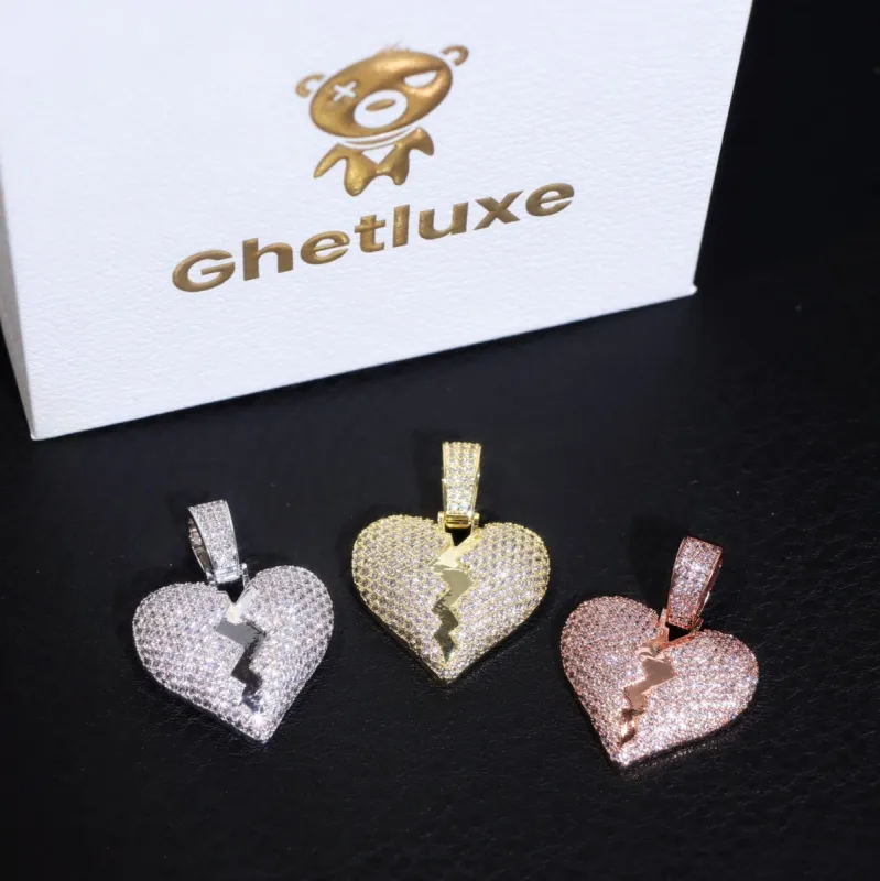 Moissanite Small Broken Heart Pendant sold by Ghetluxe