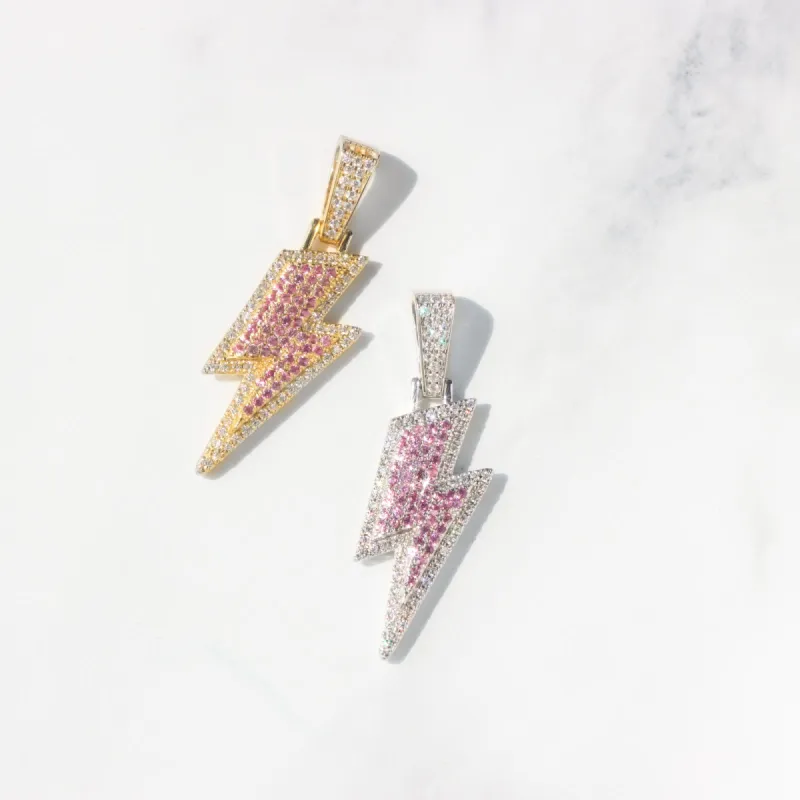 Moissanite Bolt Pendant in Sterling Silver with Pink Gemstone sold by Ghetluxe