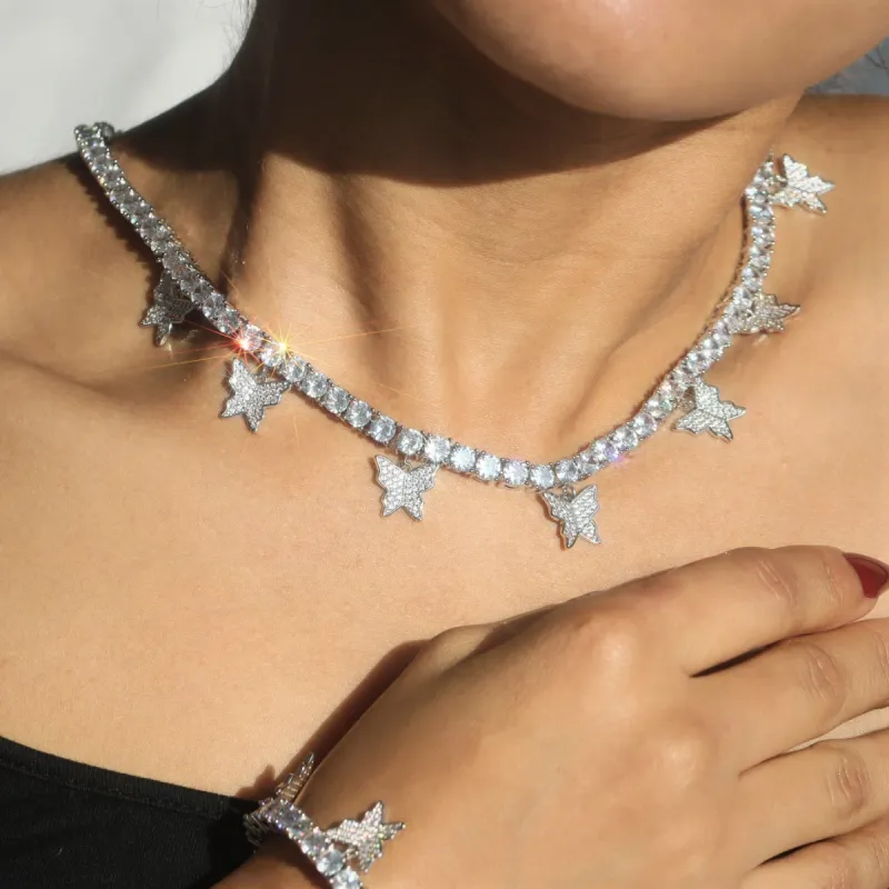 Women's 5mm Butterfly Tennis Chain in White Gold sold by Ghetluxe