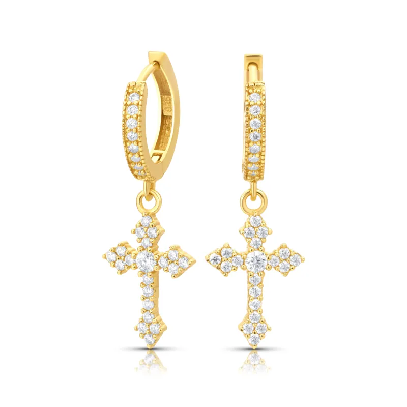 Moissanite Gothic Cross Hoop Earrings sold by Ghetluxe