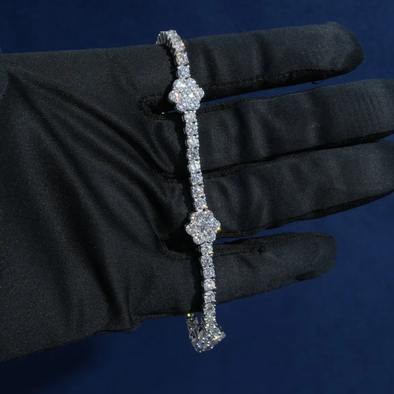 Diamond Flower Tennis Bracelet in Sterling Silver sold by Ghetluxe