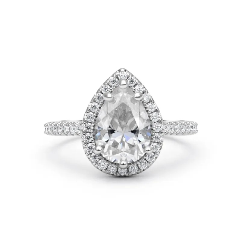 Adorned Halo Pear Cut Moissanite Ring sold by Ghetluxe