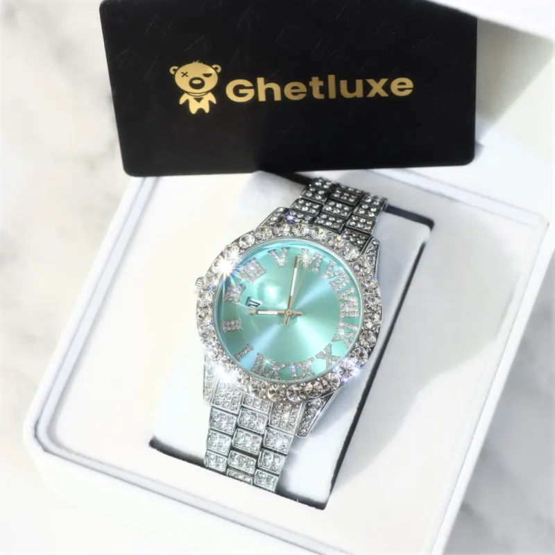 Women's Iced Watch with Roman Numerals Ice Blue Dial sold by Ghetluxe