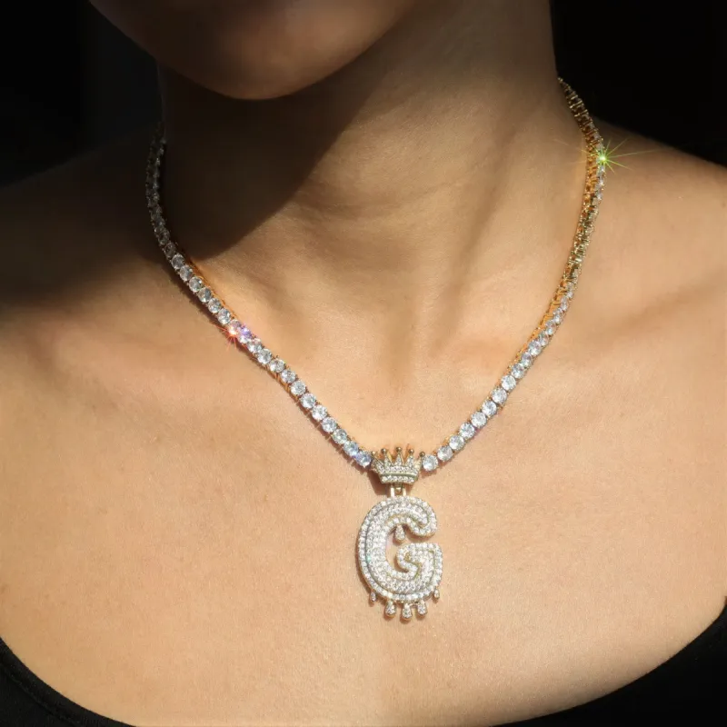 Women's Crown Dripping Initial Pendant Necklace sold by Ghetluxe