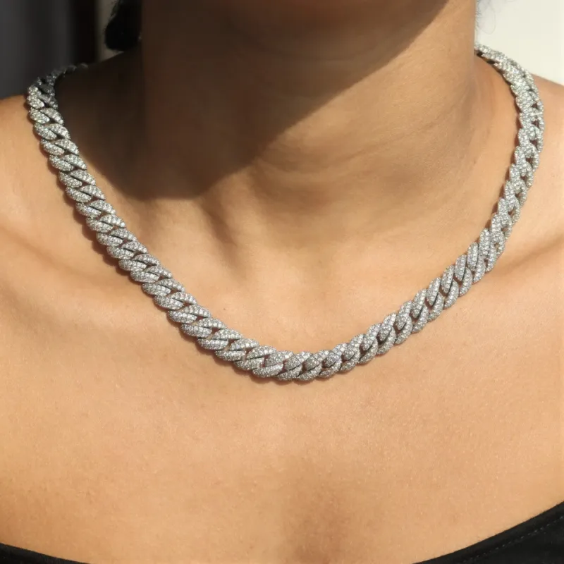 Women's 10mm Diamond Cuban Chain in White Gold sold by Ghetluxe