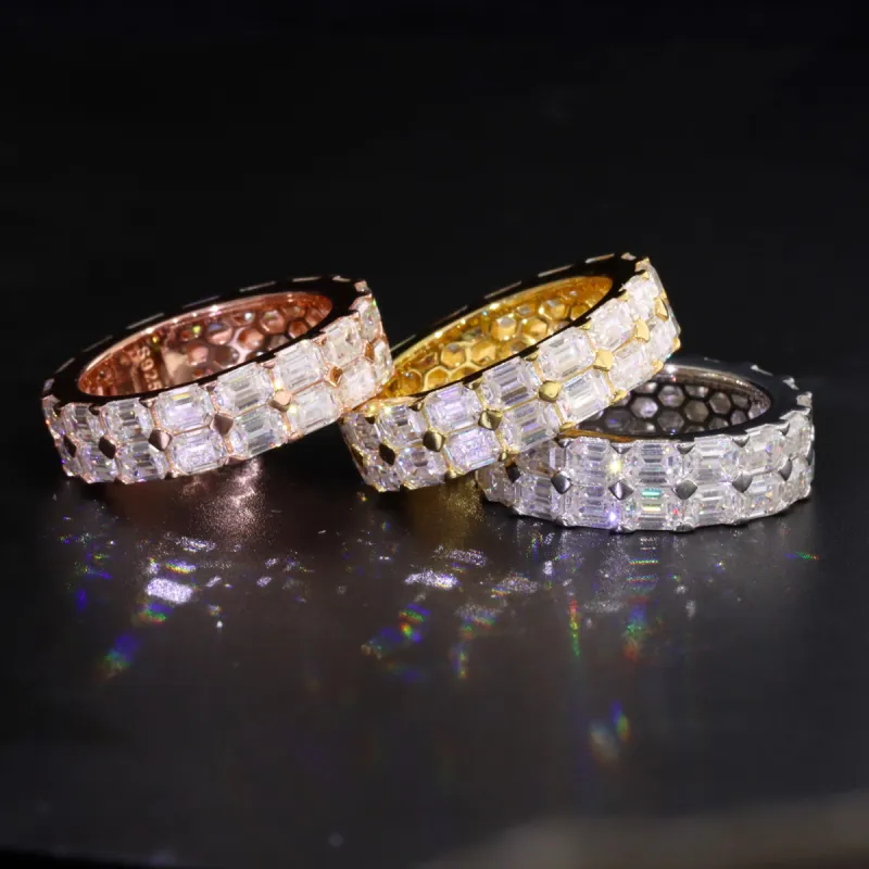 Two-Row Emerald Moissanite Ring Band sold by Ghetluxe