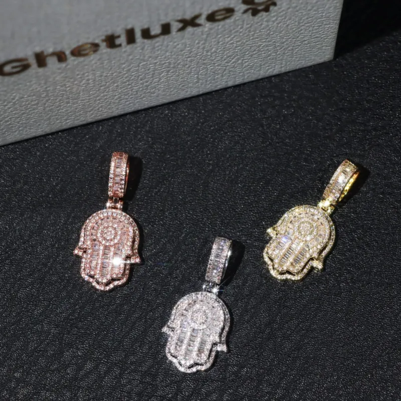 Moissanite Small Baguette Hamsa Pendant sold by Ghetluxe